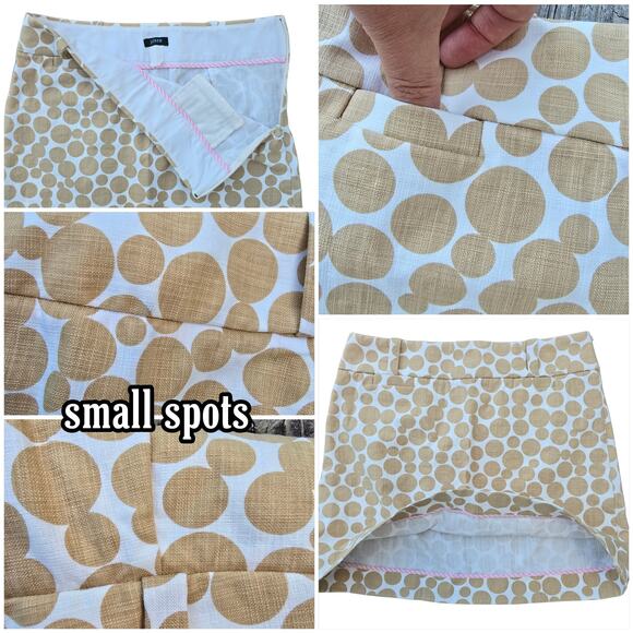 PolkaDot Mini Skirt Size 2 J.Crew Tan White Dots - Picture 3 of 5